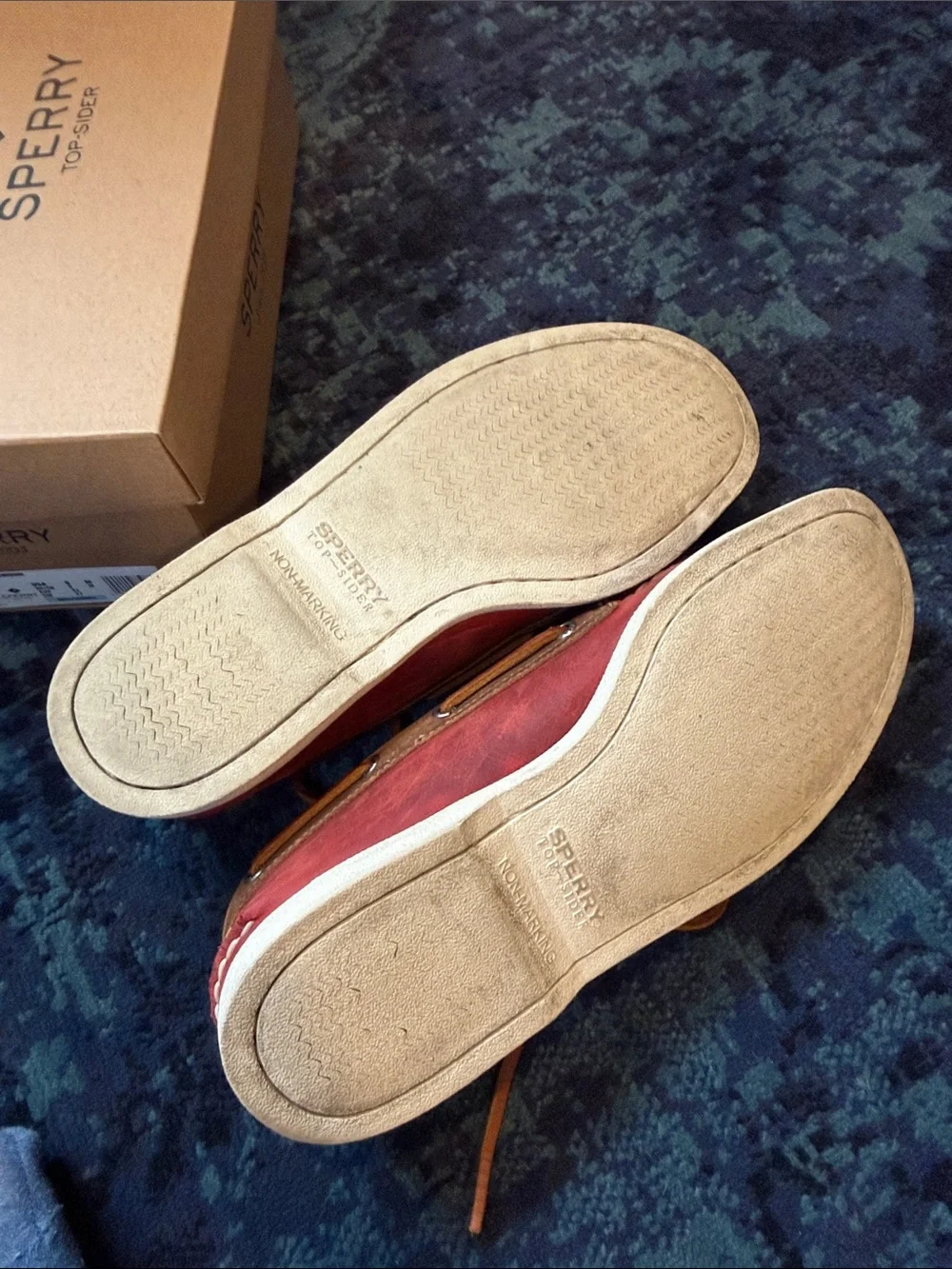 Sperry Red Leather Boat Shoes with Tan Trim